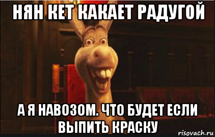 нян кет какает радугой а я навозом. что будет если выпить краску, Мем Осел из Шрека