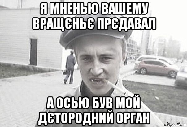 я мненью вашему вращєньє прєдавал а осью був мой дєтородний орган, Мем Пацанська философия