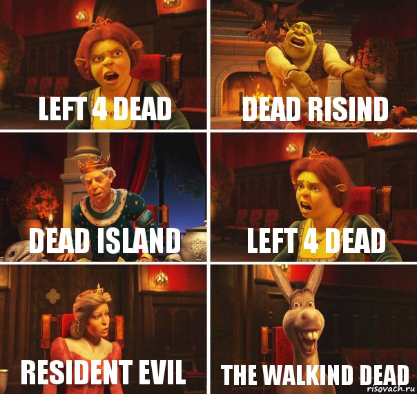 Left 4 Dead Dead Risind Dead Island Left 4 Dead Resident Evil The Walkind Dead, Комикс  Шрек Фиона Гарольд Осел