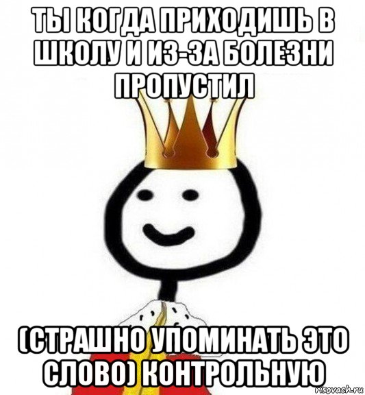 ты когда приходишь в школу и из-за болезни пропустил (страшно упоминать это слово) контрольную, Мем Теребонька Царь