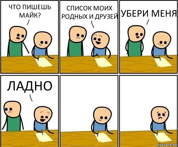 ЧТО ПИШЕШЬ МАЙК? СПИСОК МОИХ РОДНЫХ И ДРУЗЕЙ УБЕРИ МЕНЯ ЛАДНО, Комикс Вычеркни меня