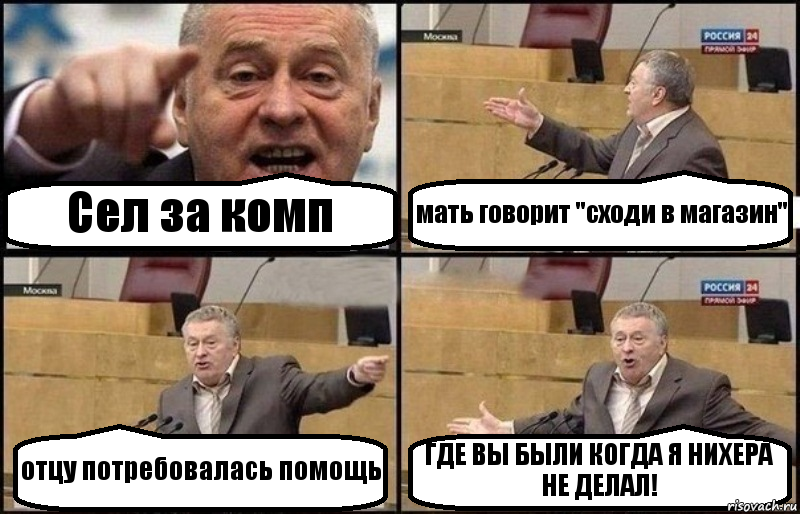 Сел за комп мать говорит "сходи в магазин" отцу потребовалась помощь ГДЕ ВЫ БЫЛИ КОГДА Я НИХЕРА НЕ ДЕЛАЛ!, Комикс Жириновский