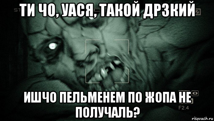 ти чо, уася, такой дрзкий ишчо пельменем по жопа не получаль?, Мем Аутласт