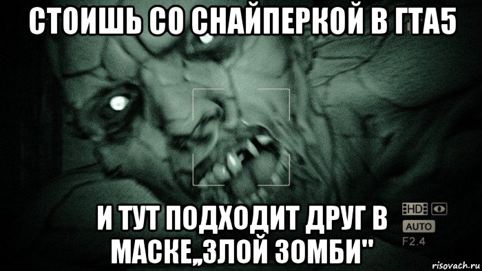 стоишь со снайперкой в гта5 и тут подходит друг в маске,,злой зомби", Мем Аутласт