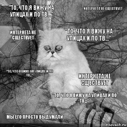 "То, что я вижу на улицах и по ТВ..." Интернета не сществует "То, что я вижу на улицах и по ТВ..." Мы его просто выдумали "То, что я вижу на улицах и по ТВ..." Интернета не сществует "То, что я вижу на улицах и по ТВ..." Интернета не сществует  , Комикс  кот безысходность