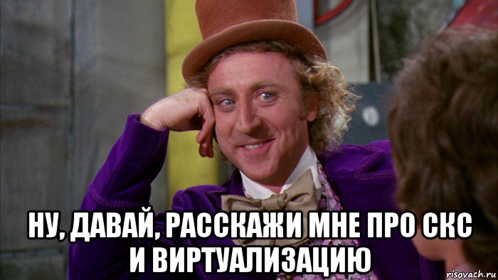  ну, давай, расскажи мне про скс и виртуализацию, Мем Ну давай расскажи (Вилли Вонка)