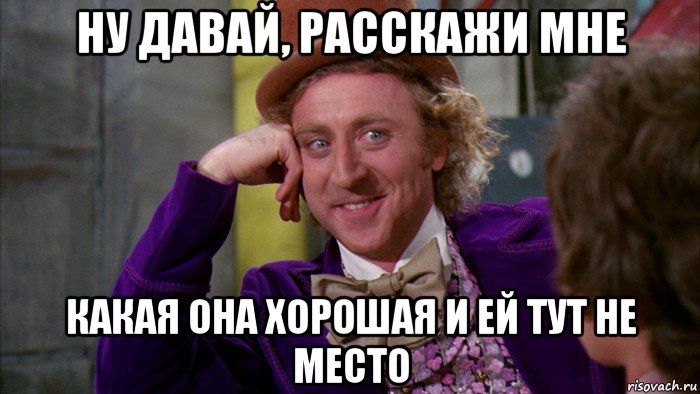 ну давай, расскажи мне какая она хорошая и ей тут не место, Мем Ну давай расскажи (Вилли Вонка)