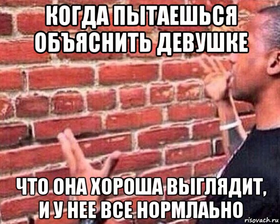 когда пытаешься объяснить девушке что она хороша выглядит, и у нее все нормлаьно, Мем разговор со стеной