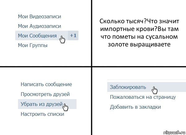 Сколько тысяч?Что значит импортные крови?Вы там что пометы на сусальном золоте выращиваете, Комикс  Удалить из друзей