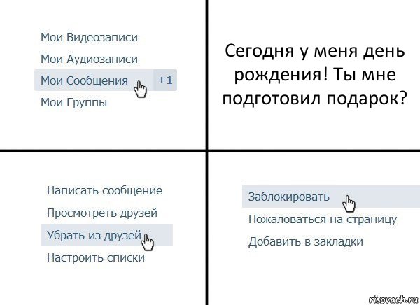 Сегодня у меня день рождения! Ты мне подготовил подарок?, Комикс  Удалить из друзей