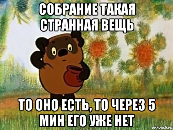 собрание такая странная вещь то оно есть, то через 5 мин его уже нет, Мем Винни пух чешет затылок