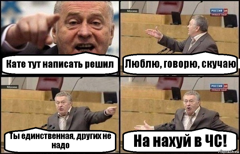 Кате тут написать решил Люблю, говорю, скучаю Ты единственная, других не надо На нахуй в ЧС!, Комикс Жириновский