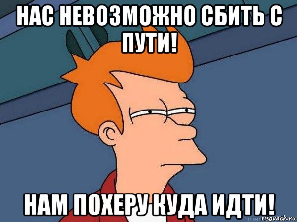 нас невозможно сбить с пути! нам похеру куда идти!, Мем  Фрай (мне кажется или)