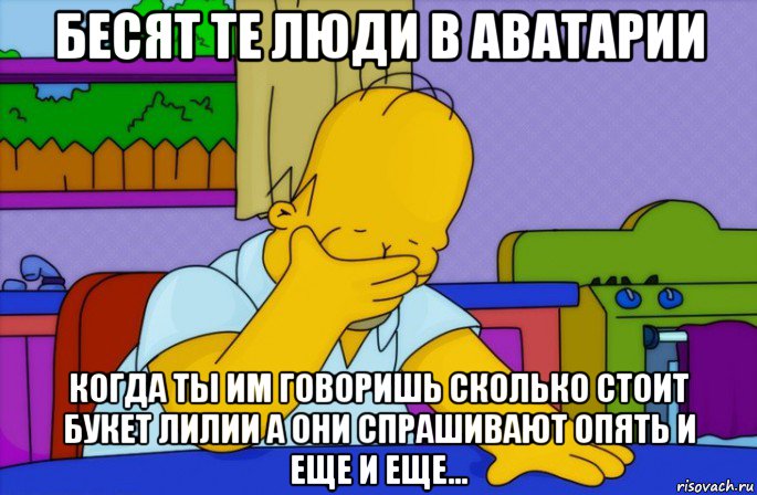 бесят те люди в аватарии когда ты им говоришь сколько стоит букет лилии а они спрашивают опять и еще и еще..., Мем Homer simpson facepalm