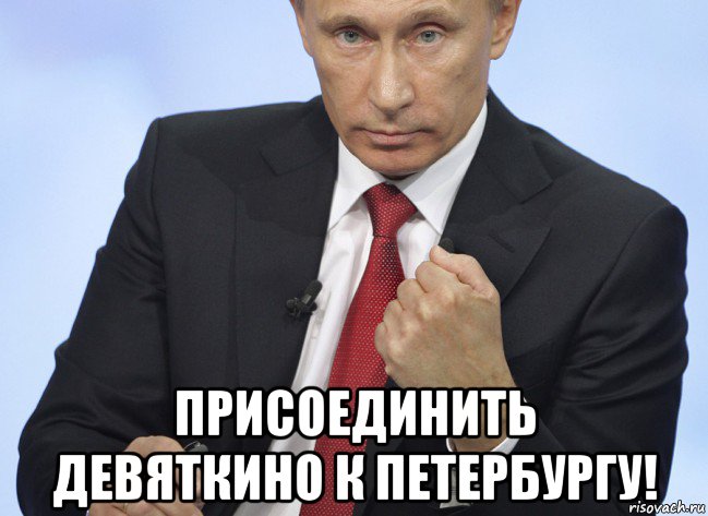  присоединить девяткино к петербургу!, Мем Путин показывает кулак