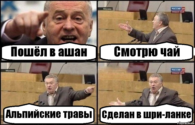 Пошёл в ашан Смотрю чай Альпийские травы Сделан в шри-ланке, Комикс Жириновский