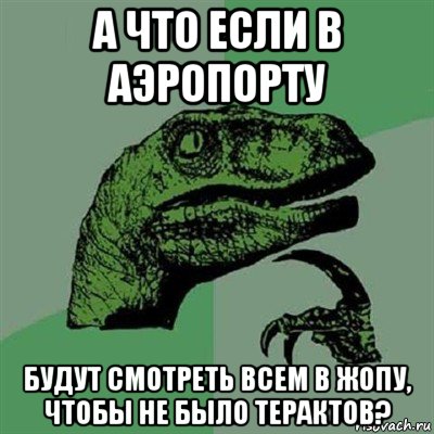 а что если в аэропорту будут смотреть всем в жопу, чтобы не было терактов?, Мем Филосораптор