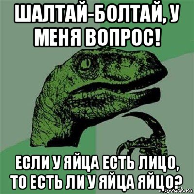 шалтай-болтай, у меня вопрос! если у яйца есть лицо, то есть ли у яйца яйцо?, Мем Филосораптор