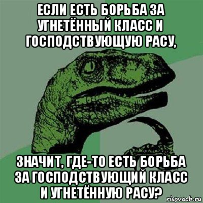 если есть борьба за угнетённый класс и господствующую расу, значит, где-то есть борьба за господствующий класс и угнетённую расу?, Мем Филосораптор