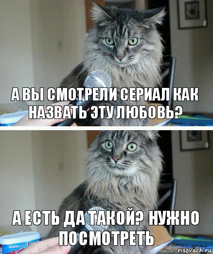 А вы смотрели сериал как назвать эту любовь? А есть да такой? Нужно посмотреть, Комикс  кот с микрофоном