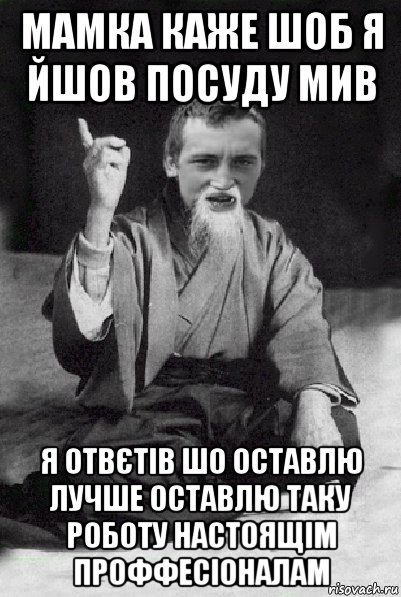 мамка каже шоб я йшов посуду мив я отвєтів шо оставлю лучше оставлю таку роботу настоящім проффесіоналам, Мем Мудрий паца