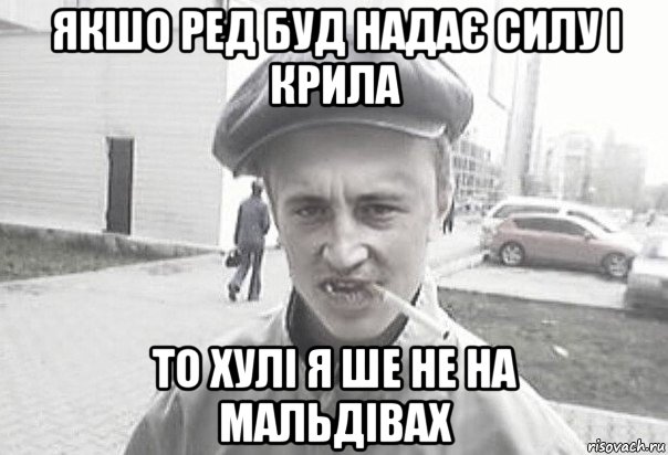 якшо ред буд надає силу і крила то хулі я ше не на мальдівах, Мем Пацанська философия