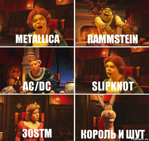 Metallica Rammstein AC/DC Slipknot 30stm Король и шут, Комикс  Шрек Фиона Гарольд Осел