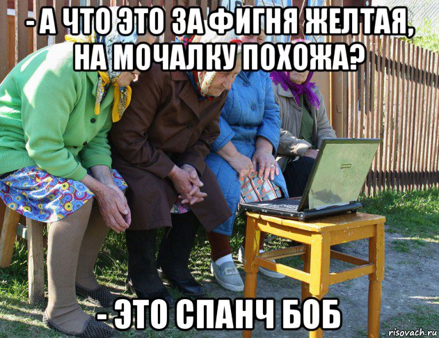 - а что это за фигня желтая, на мочалку похожа? - это спанч боб