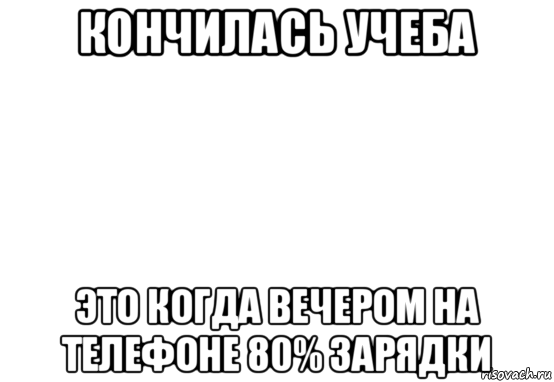 кончилась учеба это когда вечером на телефоне 80% зарядки, Мем Белый фон