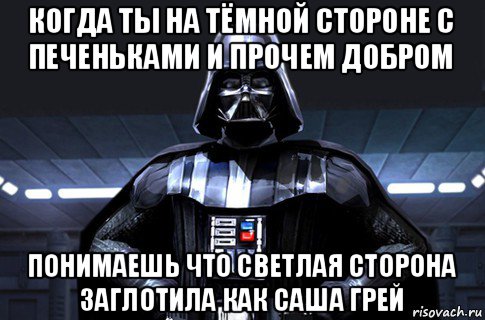 когда ты на тёмной стороне с печеньками и прочем добром понимаешь что светлая сторона заглотила как саша грей