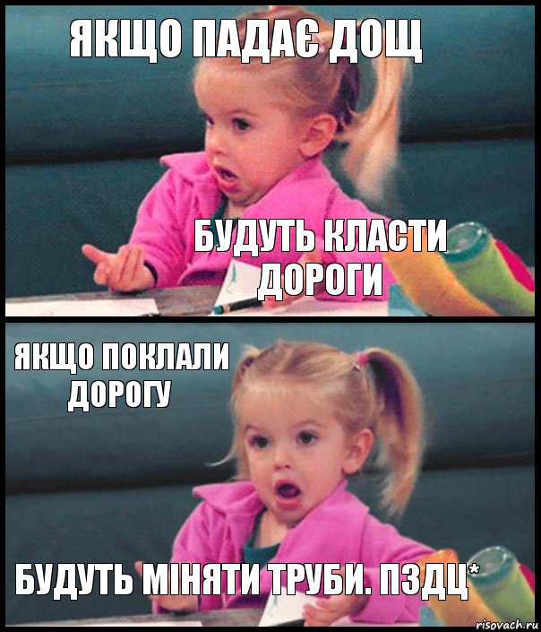 Якщо падає дощ будуть класти дороги Якщо поклали дорогу будуть міняти труби. ПЗДЦ*, Комикс  Возмущающаяся девочка