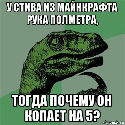 у стива из майнкрафта рука полметра, тогда почему он копает на 5?, Мем Филосораптор