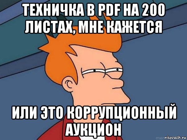 техничка в pdf на 200 листах, мне кажется или это коррупционный аукцион, Мем  Фрай (мне кажется или)