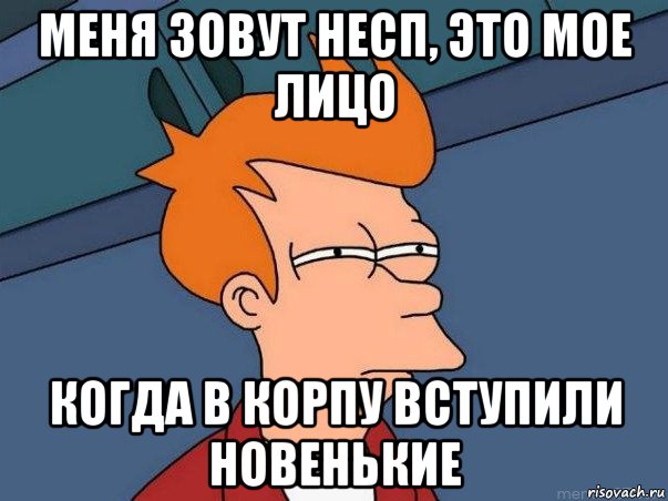 меня зовут несп, это мое лицо когда в корпу вступили новенькие, Мем  Фрай (мне кажется или)