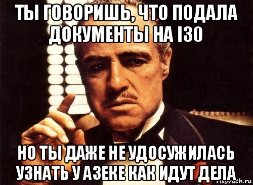 ты говоришь, что подала документы на i30 но ты даже не удосужилась узнать у азеке как идут дела, Мем крестный отец