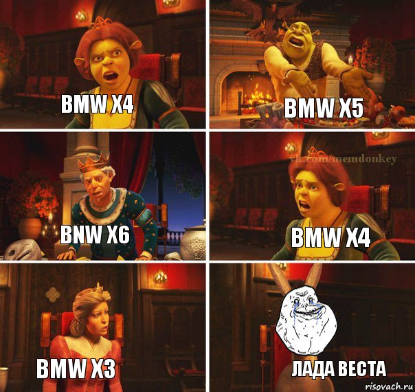 BMW X4 BMW X5 BMW X4 BNW X6 BMW X3 Лада веста, Комикс  Осел из шрека forever alone