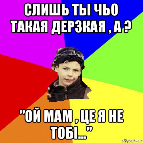 слишь ты чьо такая дерзкая , а ? "ой мам , це я не тобі...", Мем пацан з дворка