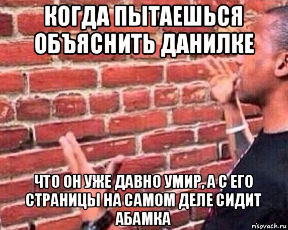 когда пытаешься объяснить данилке что он уже давно умир, а с его страницы на самом деле сидит абамка, Мем разговор со стеной