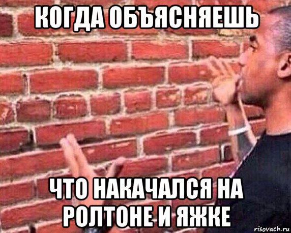 когда объясняешь что накачался на ролтоне и яжке, Мем разговор со стеной