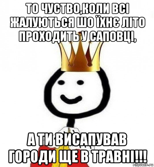 то чуство,коли всі жалуються шо їхнє літо проходить у саповці, а ти висапував городи ще в травні!!!, Мем Теребонька Царь