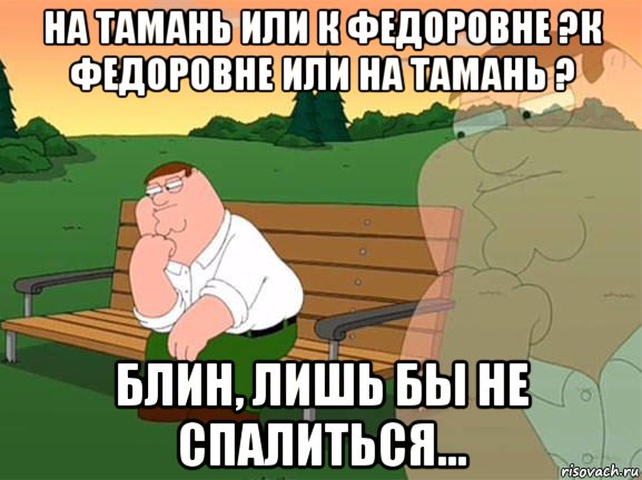 на тамань или к федоровне ?к федоровне или на тамань ? блин, лишь бы не спалиться..., Мем Задумчивый Гриффин