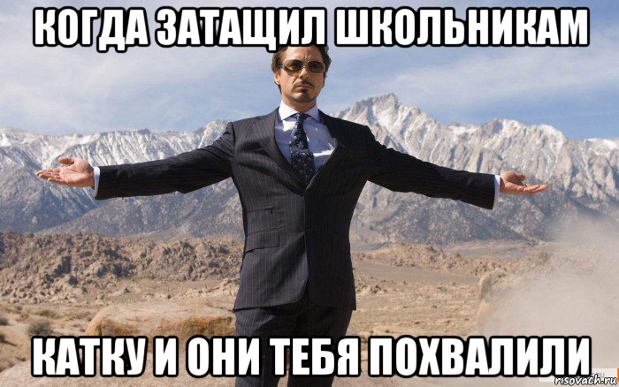 когда затащил школьникам катку и они тебя похвалили, Мем железный человек