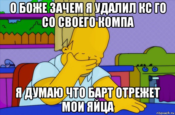 о боже зачем я удалил кс го со своего компа я думаю что барт отрежет мои яйца, Мем Homer simpson facepalm