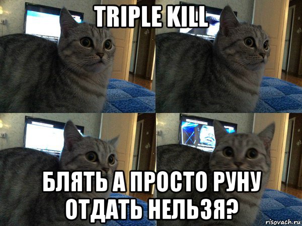 triple kill блять а просто руну отдать нельзя?, Мем  Кот в шоке