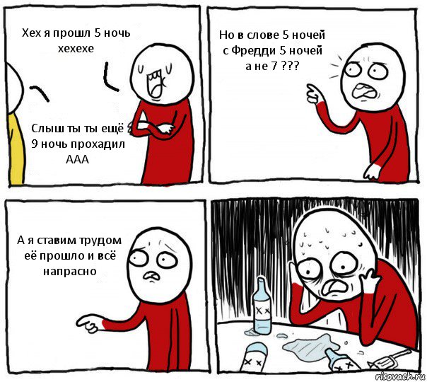 Хех я прошл 5 ночь хехехе Слыш ты ты ещё 9 ночь прохадил ААА Но в слове 5 ночей с Фредди 5 ночей а не 7 ??? А я ставим трудом её прошло и всё напрасно, Комикс Но я же