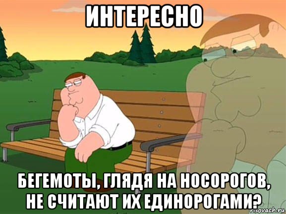 интересно бегемоты, глядя на носорогов, не считают их единорогами?, Мем Задумчивый Гриффин