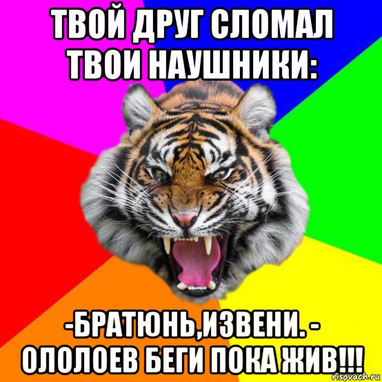 твой друг сломал твои наушники: -братюнь,извени. - ололоев беги пока жив!!!, Мем  ДЕРЗКИЙ ТИГР