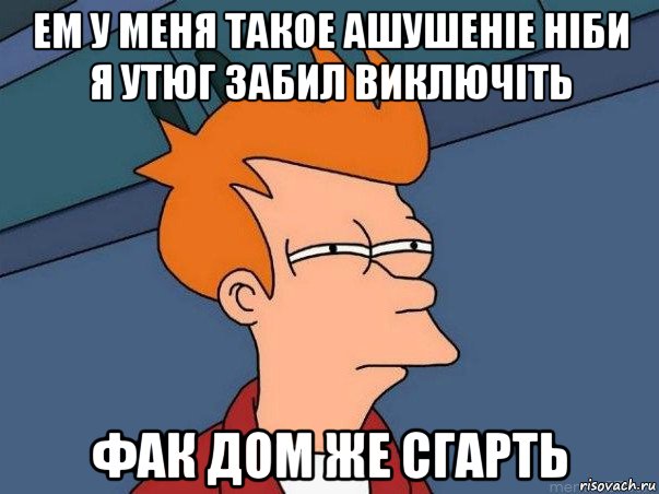 ем у меня такое ашушеніе ніби я утюг забил виключіть фак дом же сгарть, Мем  Фрай (мне кажется или)