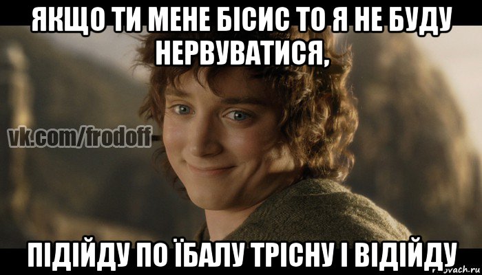 якщо ти мене бісис то я не буду нервуватися, підійду по їбалу трісну і відійду, Мем  Фродо