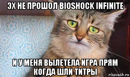 эх не прошол bioshock infinite и у меня вылетела игра прям когда шли титры, Мем  кот печаль